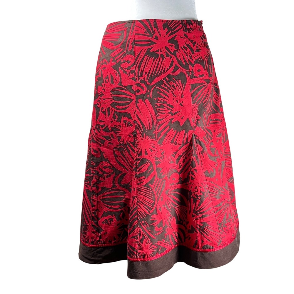 Vintage Cotton Floral A Line Skirt Womens Size 12‎ Red Brown Print Boho